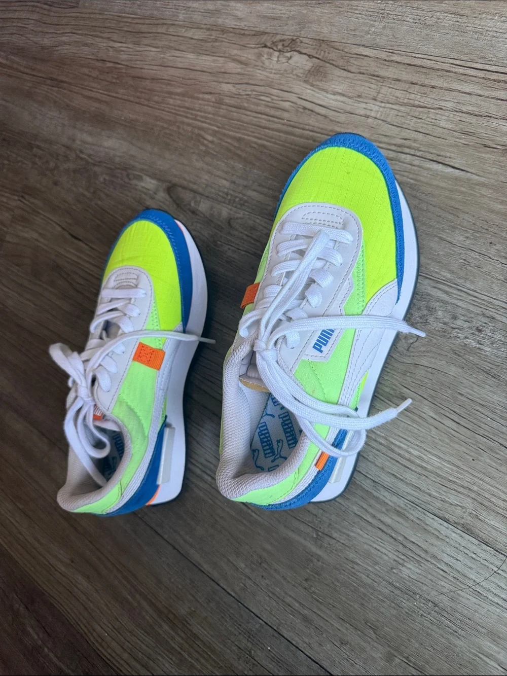 Puma Neon Yellow, White & Blue Low-Top Sneakers